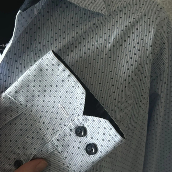 Blue and White Patterned Club Room Button Up - Picture 3 of 6